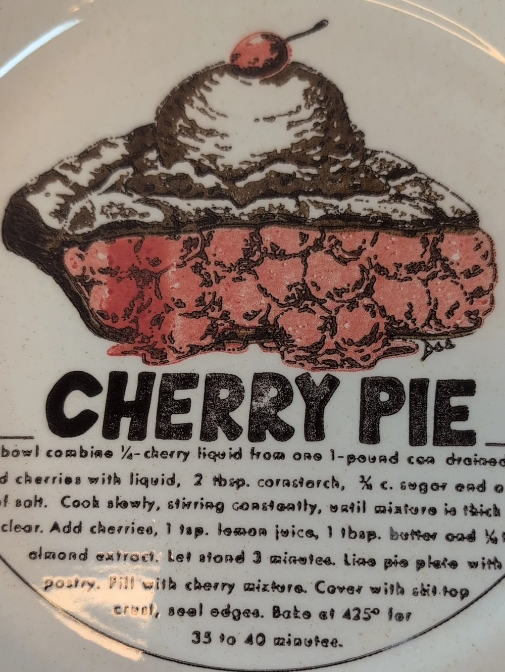 Cherry Pie Vintage Ceramic Recipe Plate